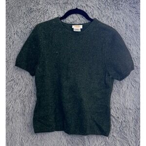 Vintage Talbots Petites Women Green Speckled Short Sleeve Knit Top‎ Size L